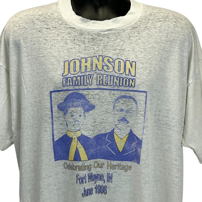 Vintage Distressed Johnson Family Reunion T Shirt Mens X-Large Black 90s White