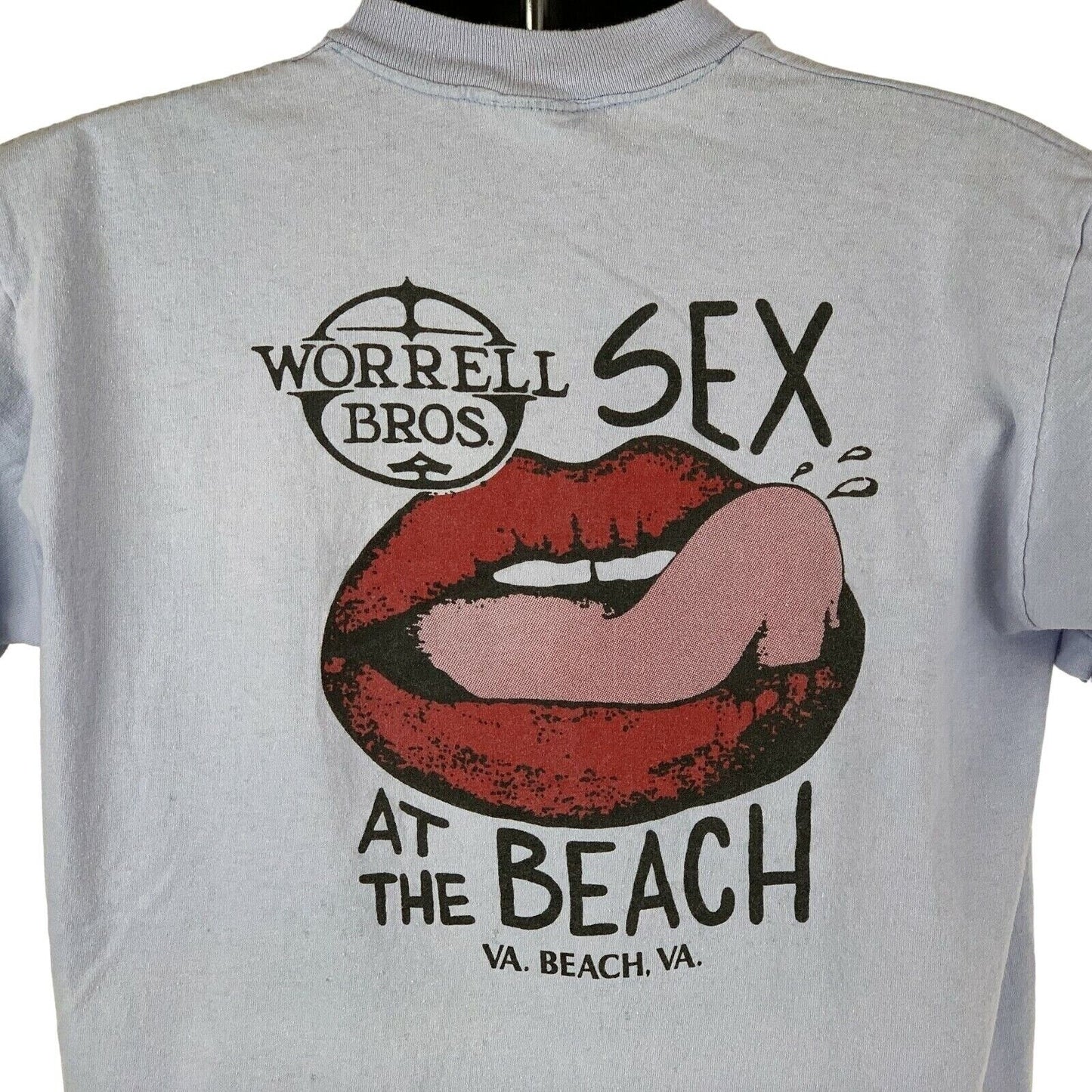 Vintage Worrell Bros Sex At The Beach T Shirt Mens Large Virginia 90s Blue