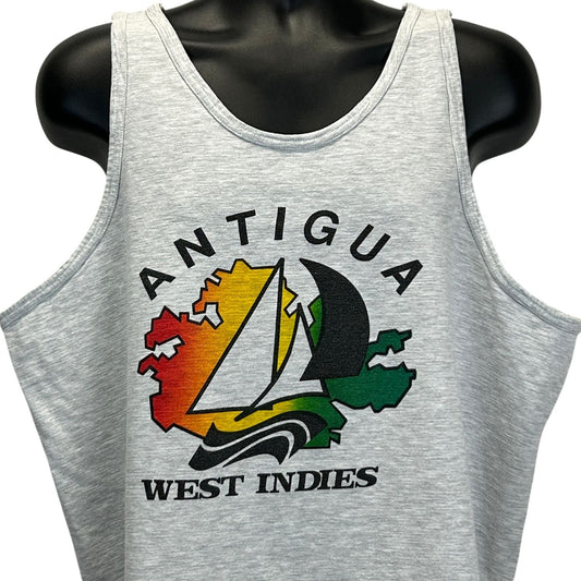 Vintage Antigua West Indies Tank Top Mens X-Large Caribbean Sailing T Shirt Gray