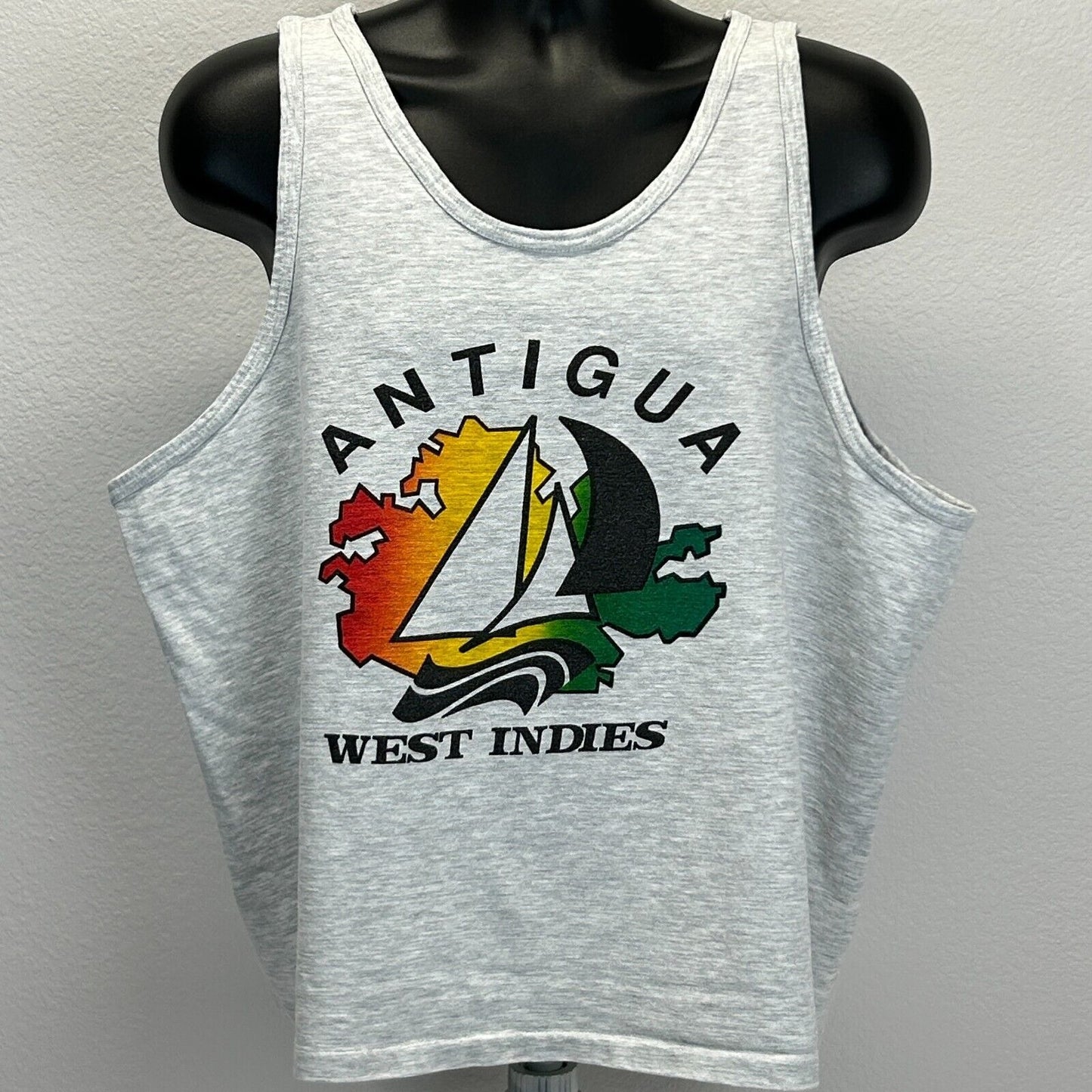 Vintage Antigua West Indies Tank Top Mens X-Large Caribbean Sailing T Shirt Gray