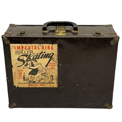 Vintage 50s Roller Skate Metal Carrying Case Ice Skating Box Minnesota Brown