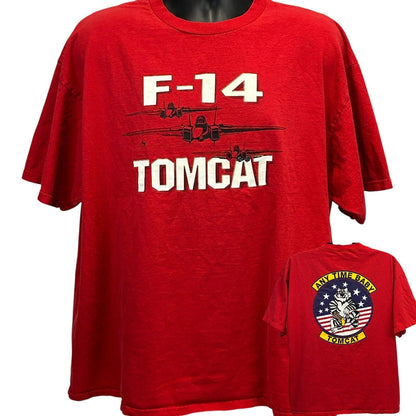 Vintage F-14 Tomcat Fighter Jet T Shirt Mens 2XL USN US Navy Anytime Baby Red