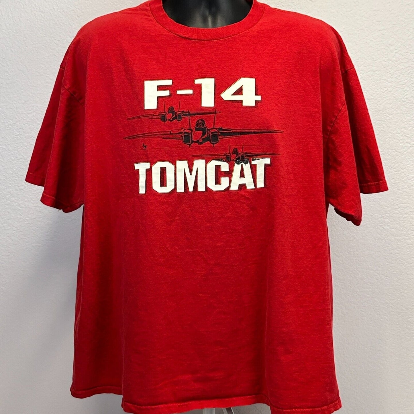 Vintage F-14 Tomcat Fighter Jet T Shirt Mens 2XL USN US Navy Anytime Baby Red