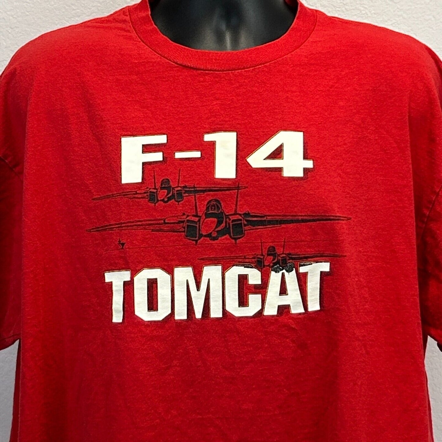 Vintage F-14 Tomcat Fighter Jet T Shirt Mens 2XL USN US Navy Anytime Baby Red