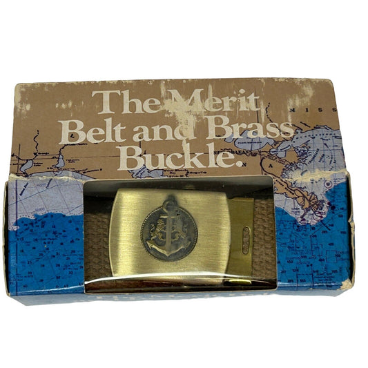Merit Belt With Brass Anchor Buckle Vintage 80s Beige Tobacciana New