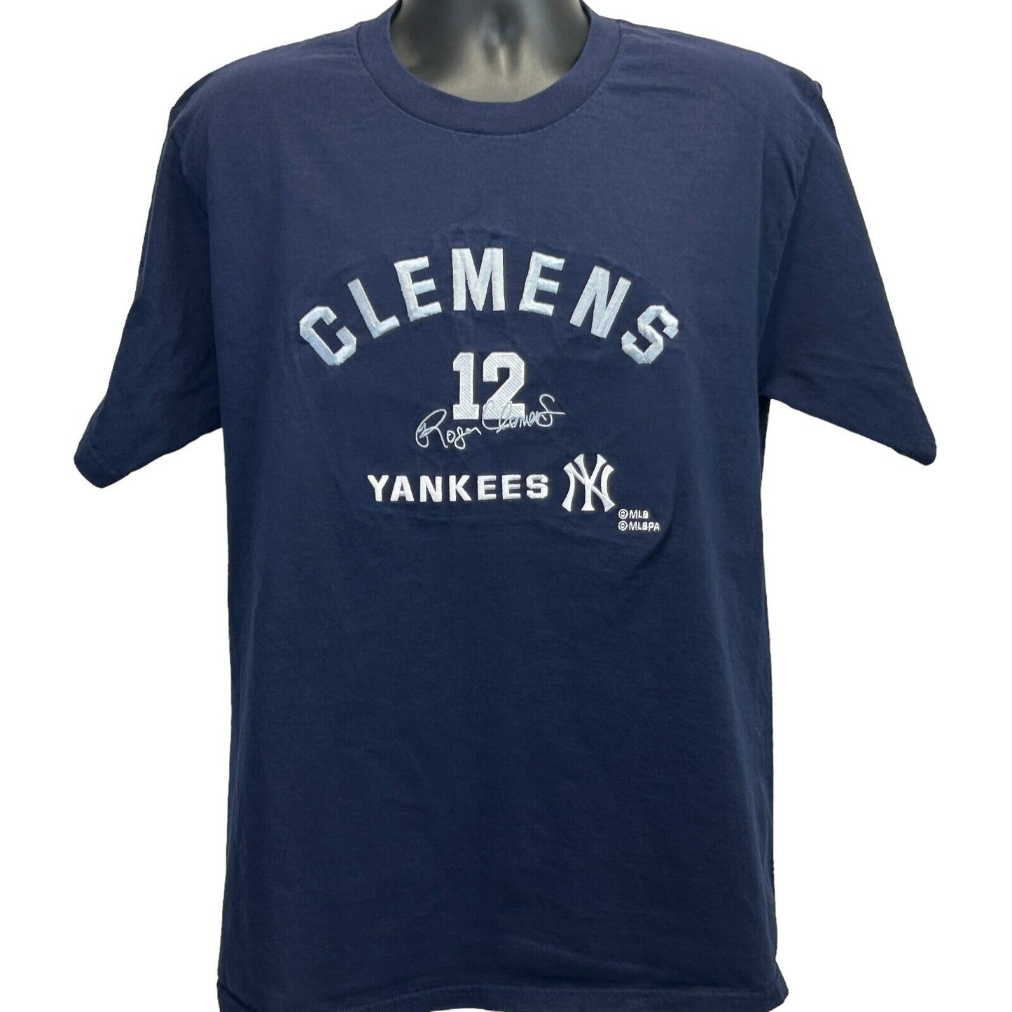 New York Yankees Roger Clemens Vintage 90s T Shirt Large Embroidered Mens Blue