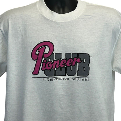 Camiseta vintage Pioneer Club Las Vegas para hombre, camiseta blanca grande con estampado de casino de juego, años 90