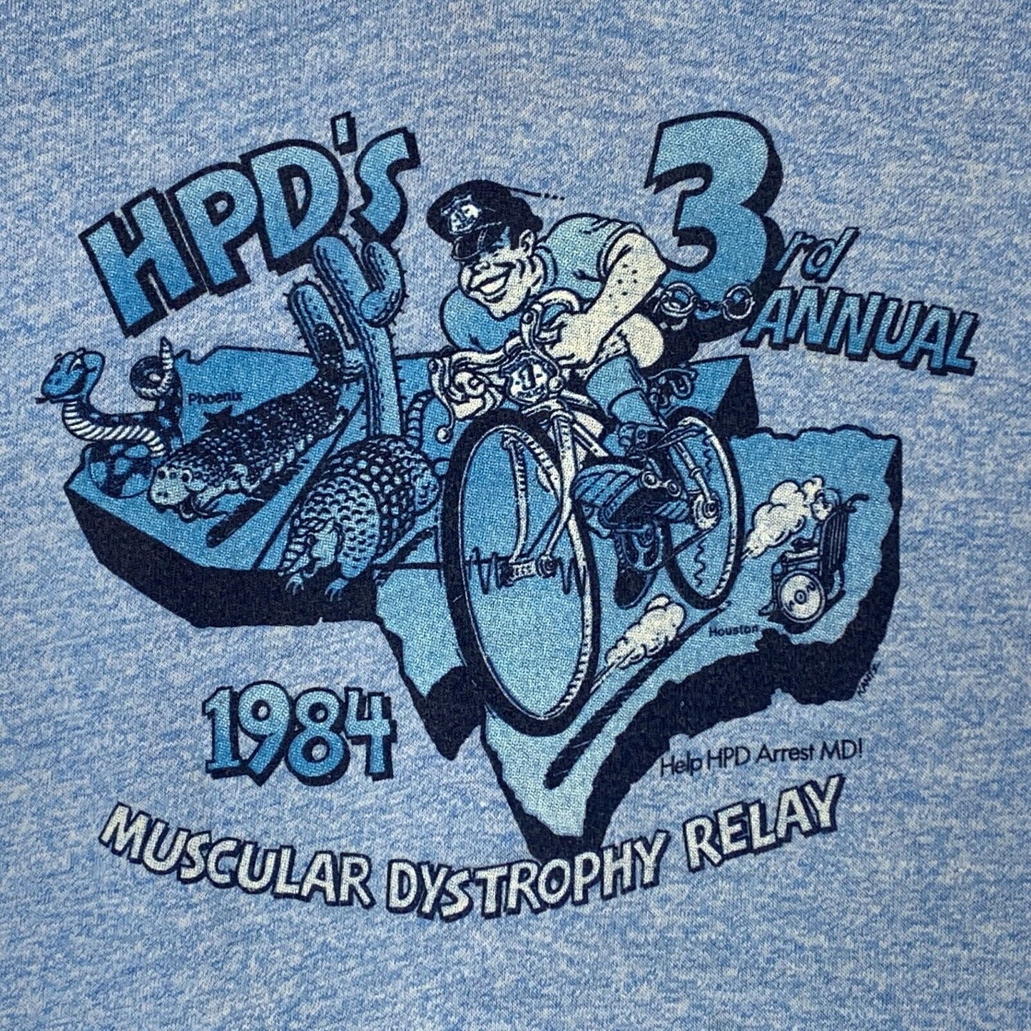 Houston Police Relay Team Vintage 80s Ringer T Shirt Bike Race Texas USA Medium