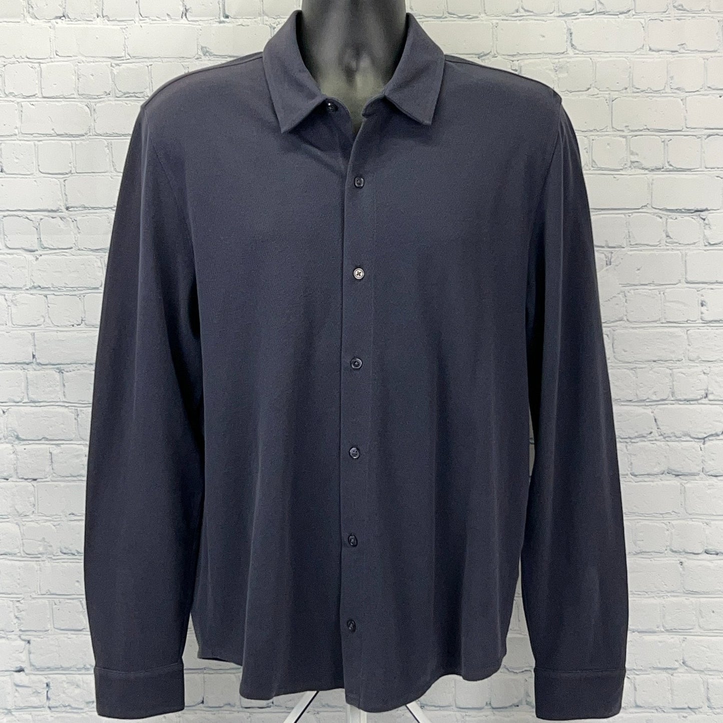 Vince Cotton Pique Button Front Shirt Blue Long Sleeve M97309681A Mens L Large