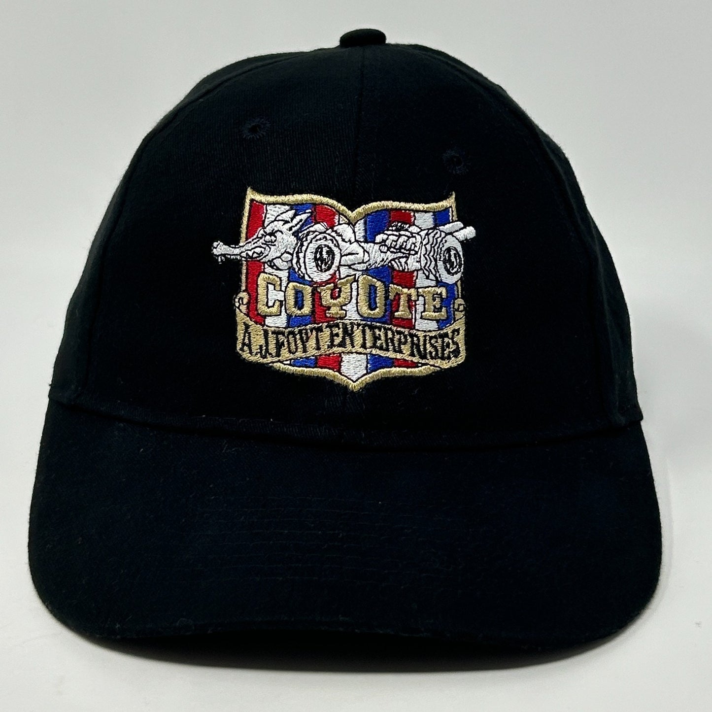 Vintage 90s AJ Foyt Enterprises Coyote Hat Baseball Cap Indy 500 Strapback Black