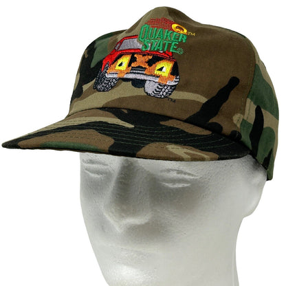 Quaker State 4x4 Truck Hat Vintage 80s Green Camouflage Snapback Baseball Cap