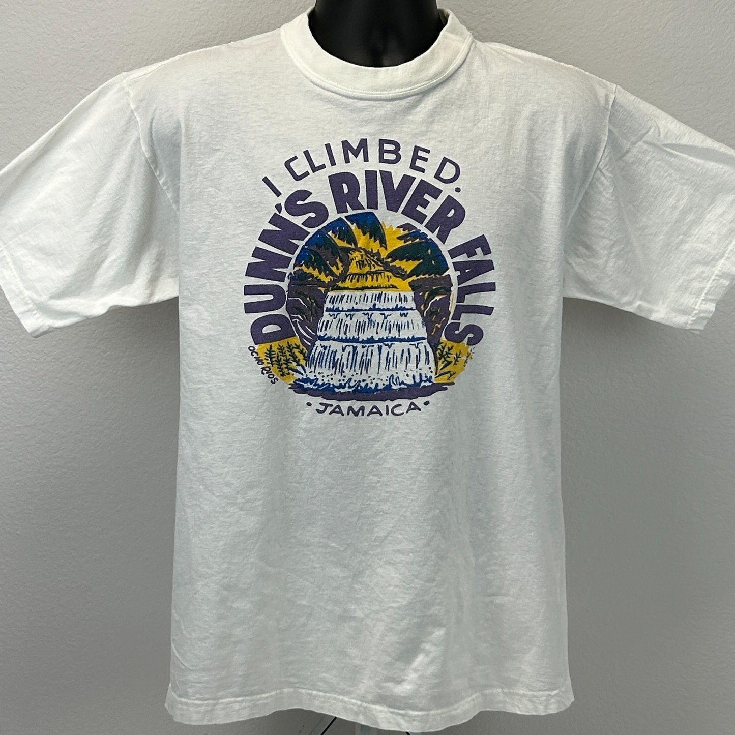 Vintage 90s I Climbed Dunns River Falls T Shirt Jamaica White Tee Mens L Large