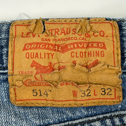 Levis 514 Straight Fit Jeans Distressed Levi Strauss Denim Blue Mens 32x32