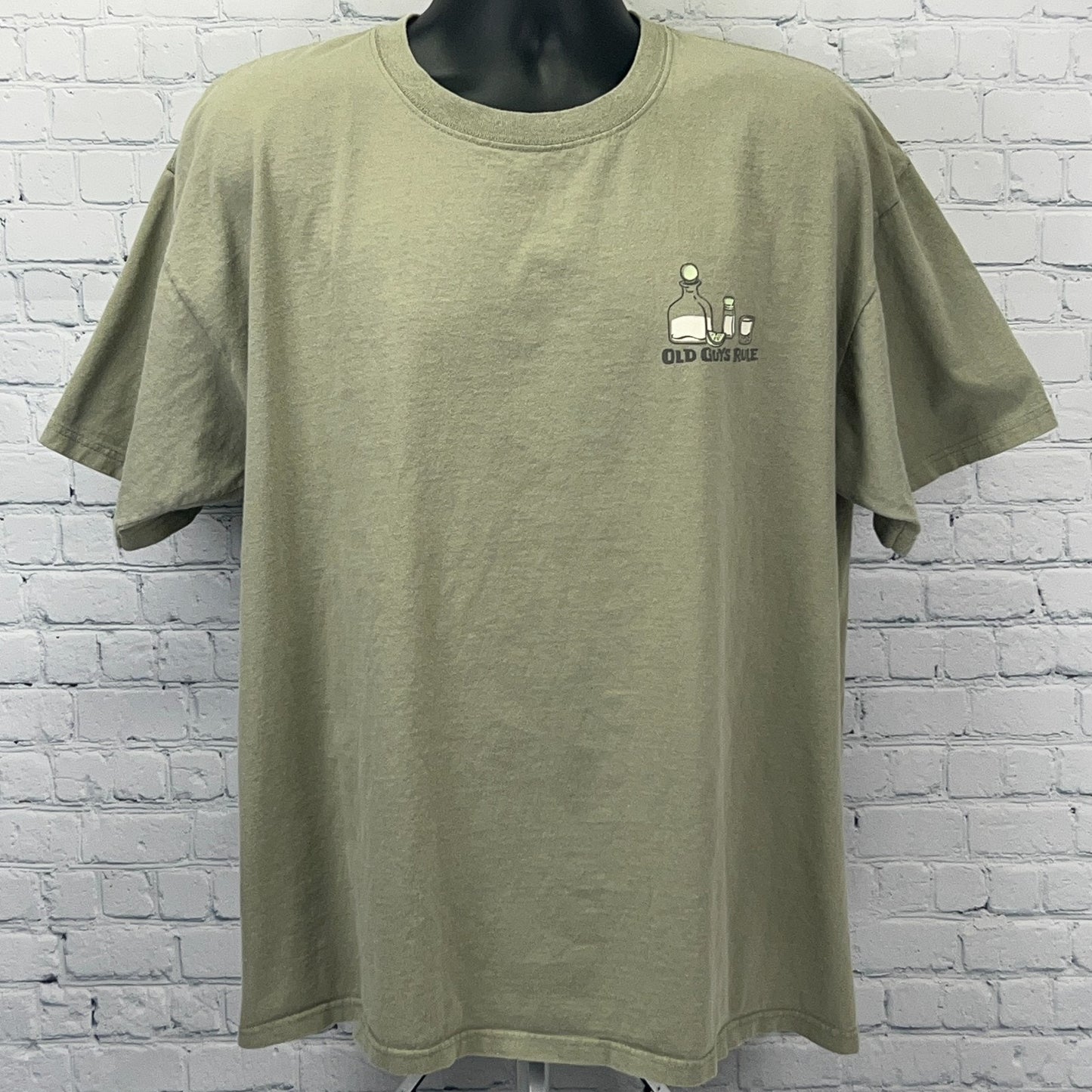Old Guys Rule Tequila Shots T Shirt 2XL XXL Green Liquor Alcoholic Beverage Tee