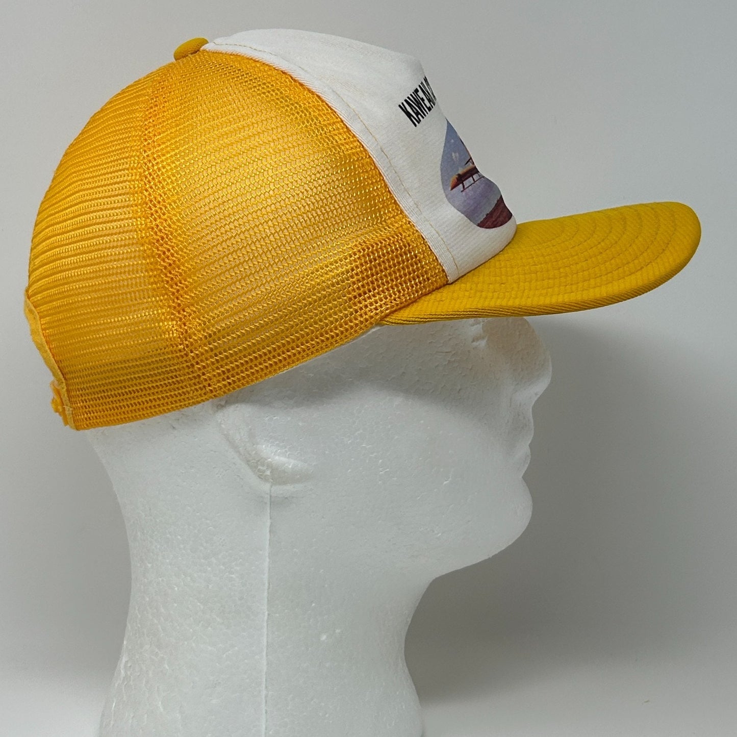 Vintage 80s Kaweah Crop Dusters Trucker Hat Baseball Cap Mesh Snapback Yellow