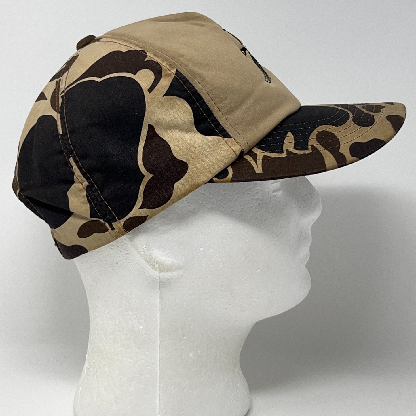 Vintage 80s Duck Bay Hunting Hat Baseball Cap Hunter Beige Camouflage Snapback