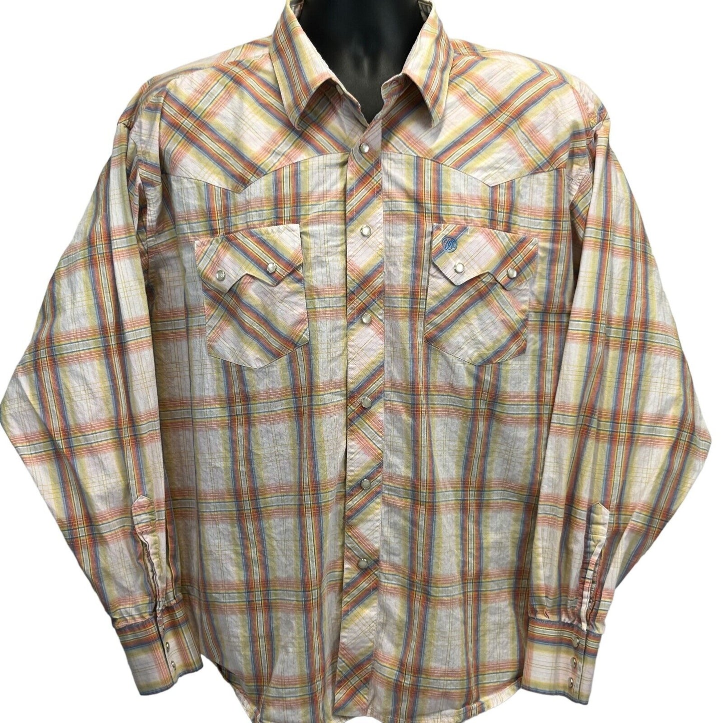 Wrangler Plaid Vintage 90s Pearl Snap Shirt 2XL XXL Western Cowboy Mens Orange