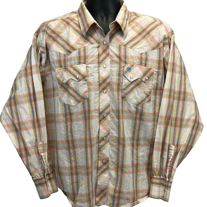 Camisa vaquera occidental para hombre, color naranja, estilo vintage de los años 90, con botones de presión de perlas, talla 2XL XXL