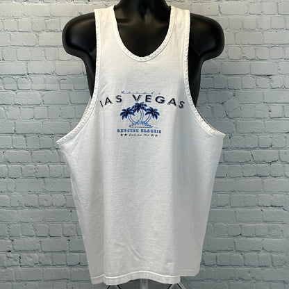 Vintage 90s Las Vegas Tank Top Shirt Casino Gambling Gambler White XL X-Large