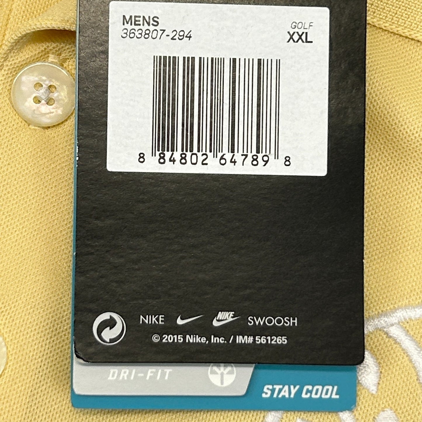 Nike Golf Tree of Life Polo Shirt Golfing Golfer Dri Fit Yellow Mens XXL 2XL