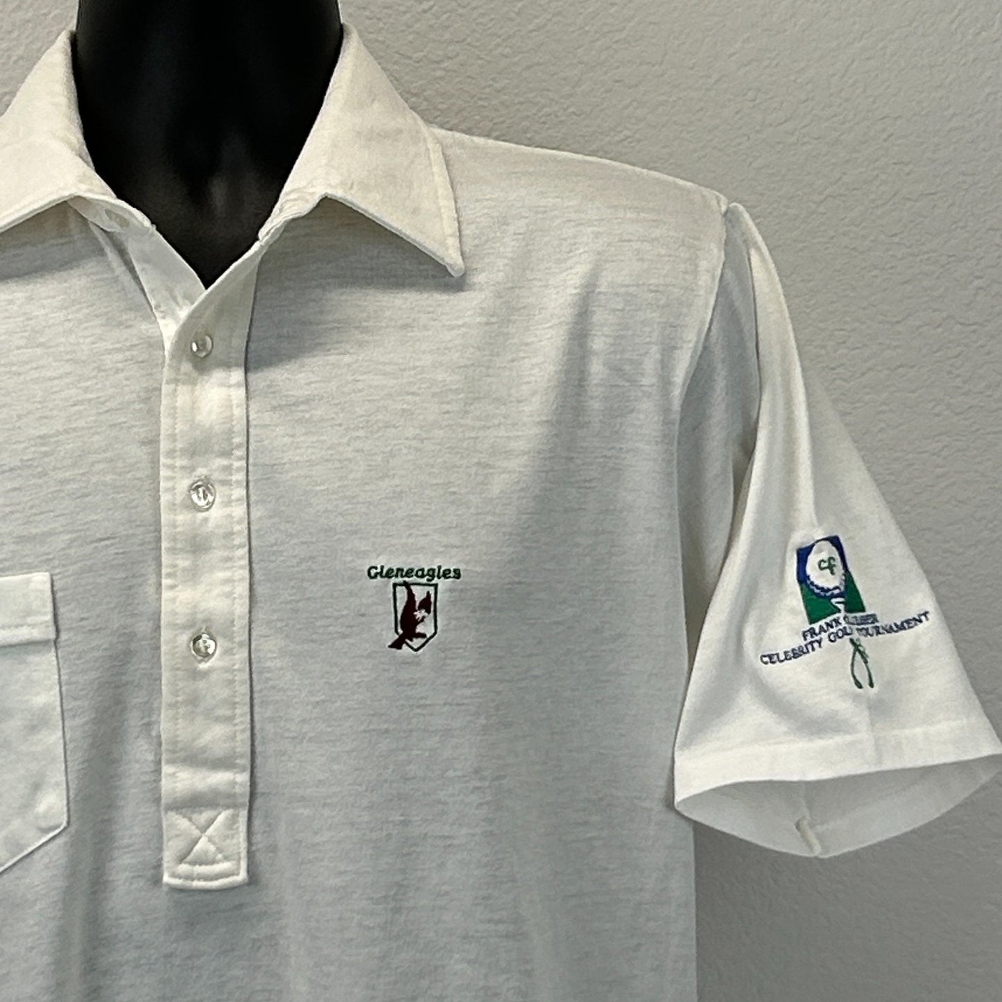Vintage 80s Gleneagles CC Country Club Polo Shirt Plano Texas Golf White L Large