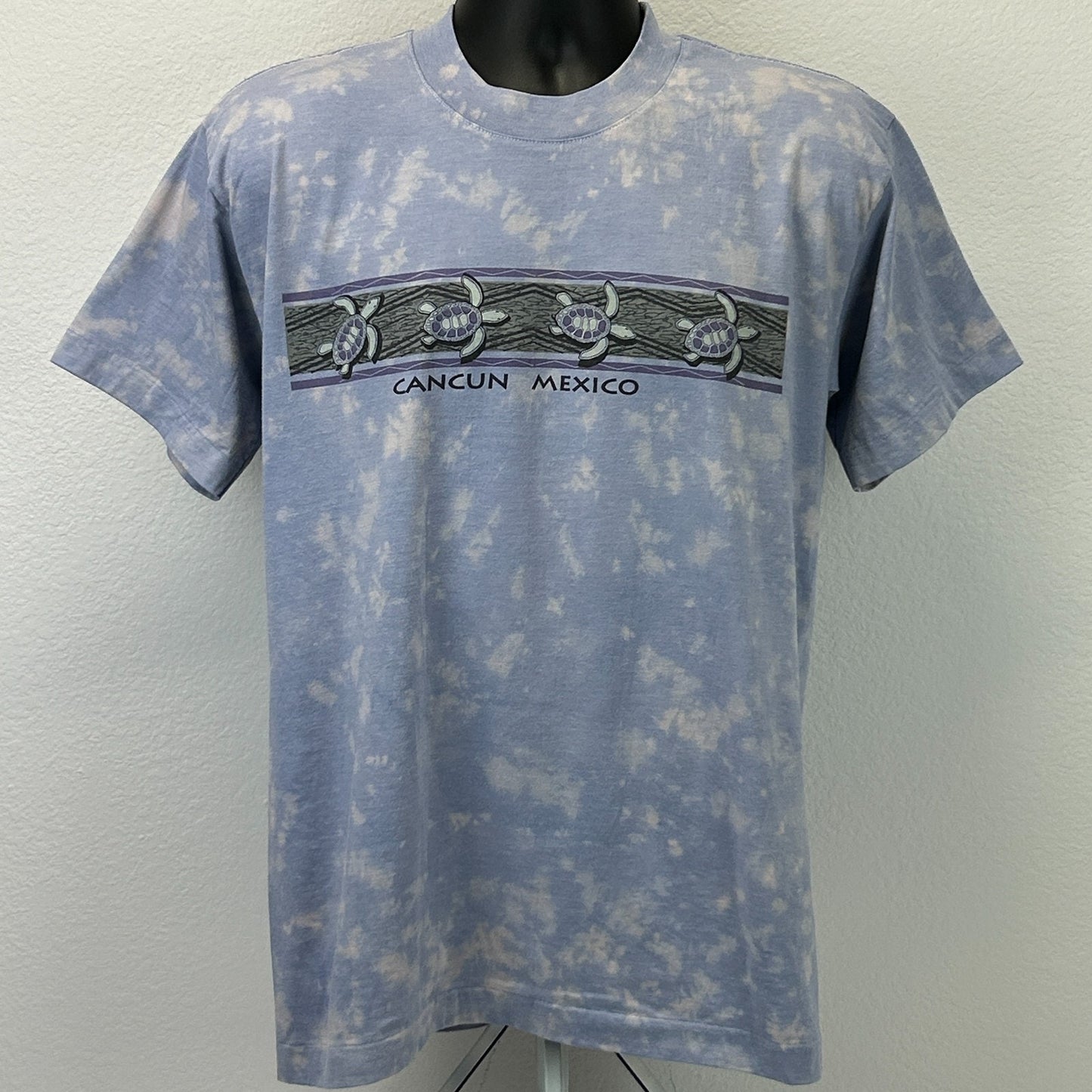 Vintage 90s Cancun Mexico Sea Turtles T Shirt Travel Tourist Blue Tee M Medium
