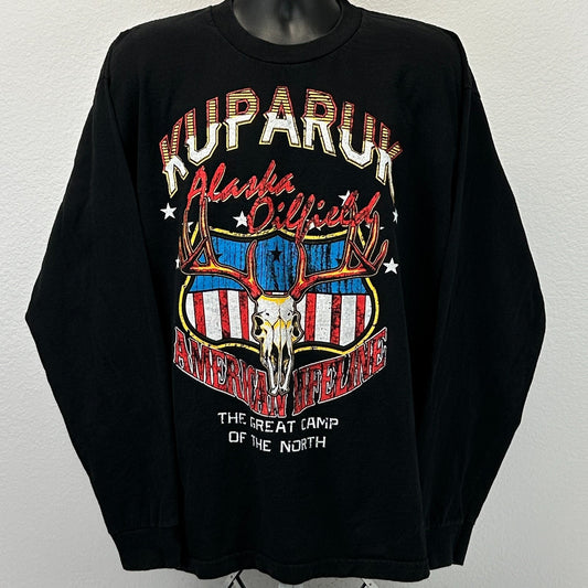 Kuparuk River Alaska Oilfield T Shirt Long Sleeve Made In USA Black XL X-Large - Neon Vintage