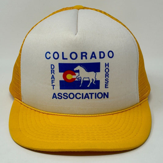 Vintage Colorado Draft Horse Association Trucker Hat Cap Yellow 90s Snapback - Neon Vintage