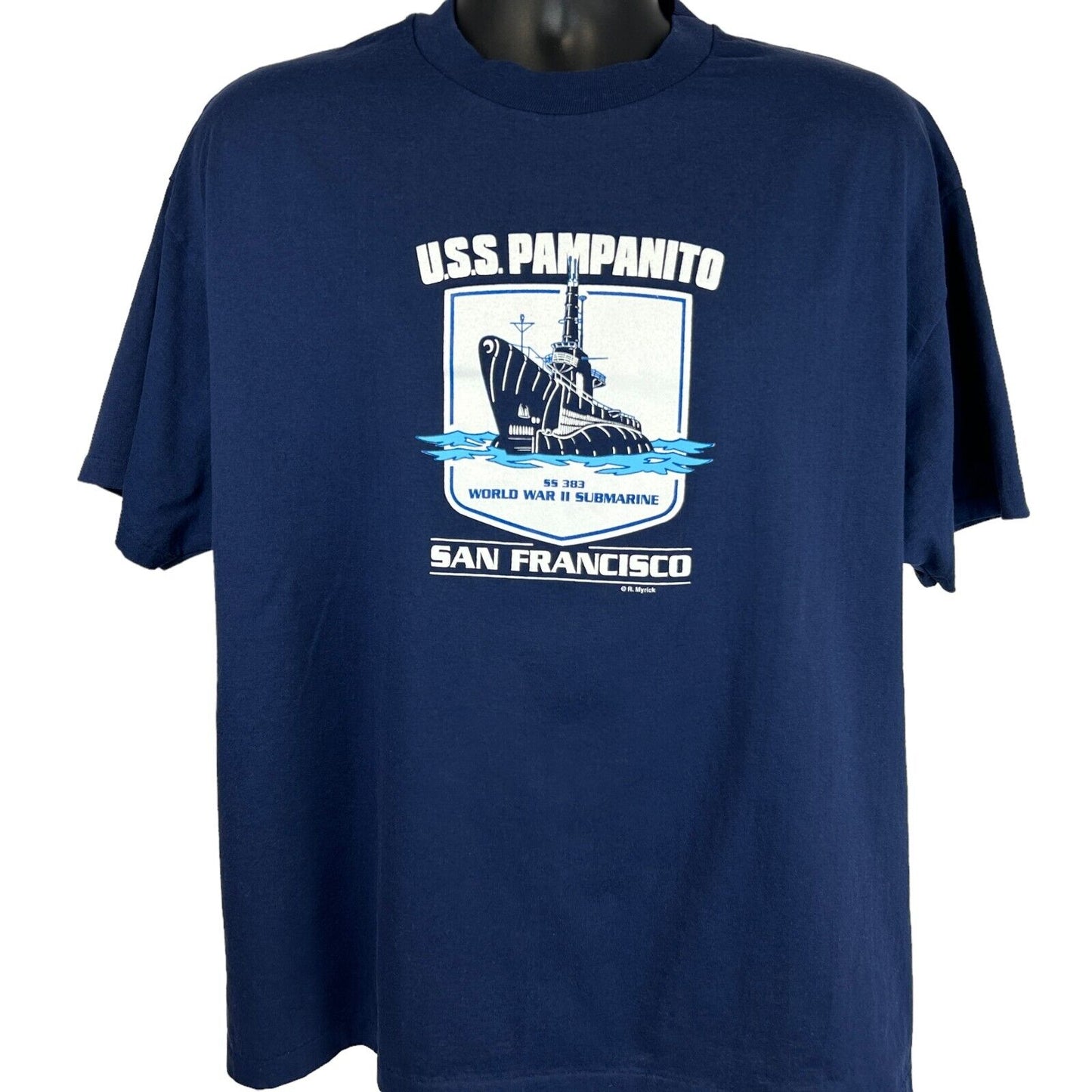 USS Pampanito WWII Submarine Vintage 90s T Shirt X-Large US Navy USA Mens Blue