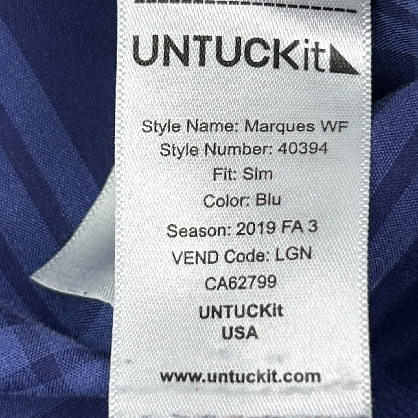 UNTUCKit Marques WF Slim Fit Button Front Shirt Check Plaid LS Blue L Large