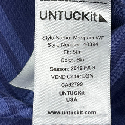 UNTUCKit Marques WF Slim Fit Button Front Shirt Check Plaid LS Blue L Large