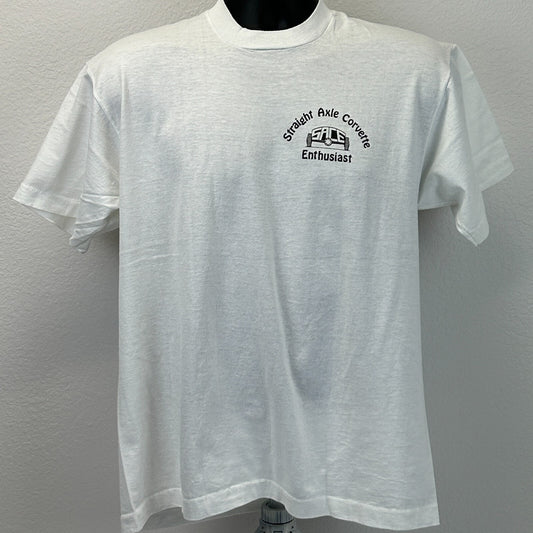 Vintage 80s Straight Axle Corvette Enthusiast T Shirt White C1 SACE USA L Large