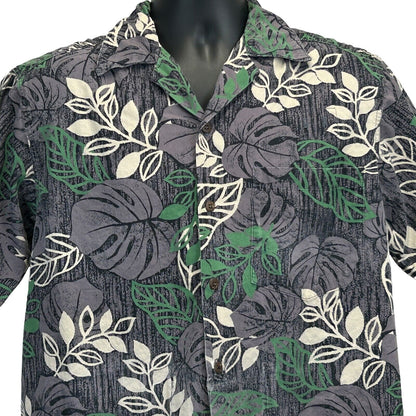 Go Barefoot Hawaiian Vintage 90s Camp Button Front Shirt Medium Floral Mens Gray