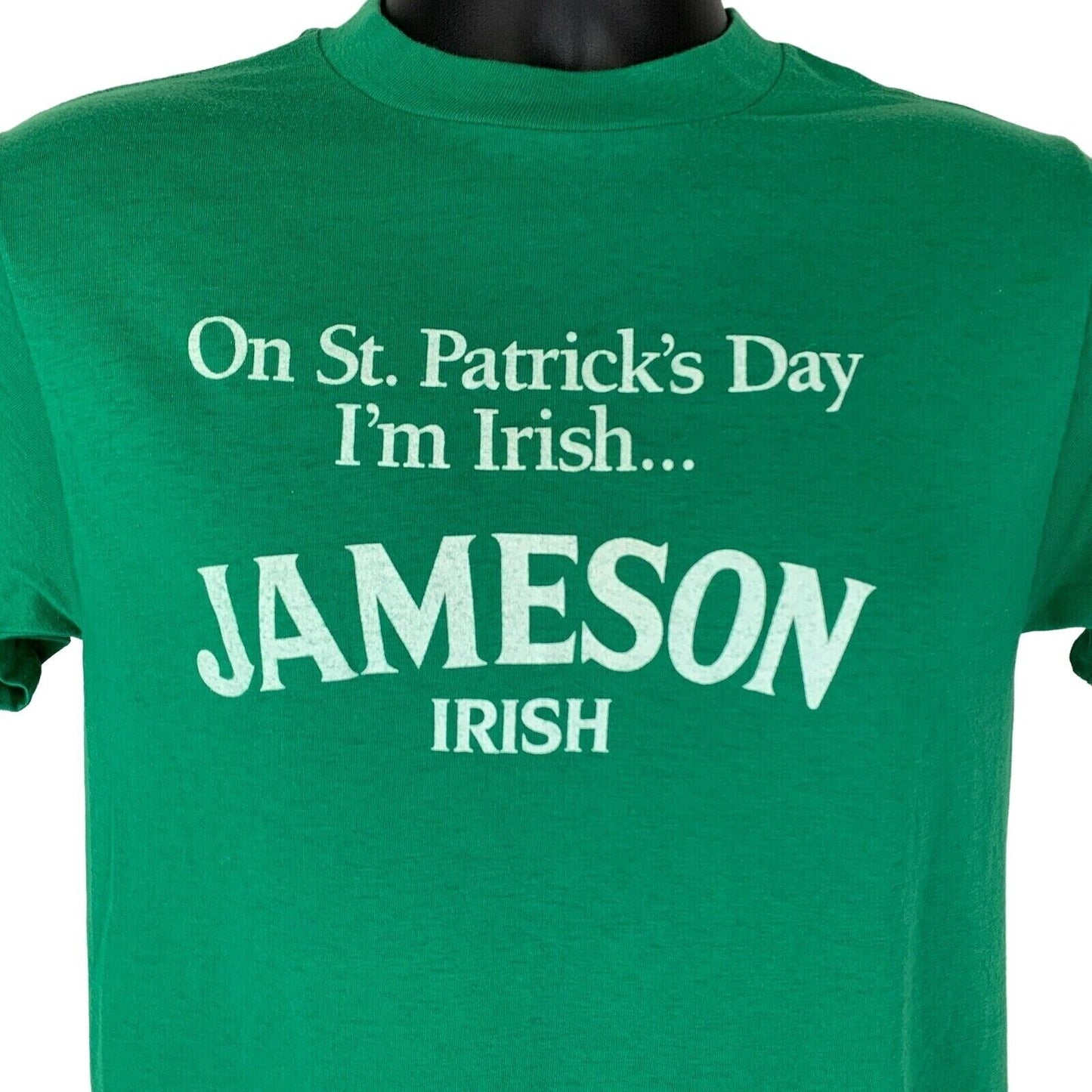 Camiseta vintage de whisky irlandés Jameson de los años 80, talla pequeña, para hombre, color verde, para el Día de San Patricio, EE. UU.