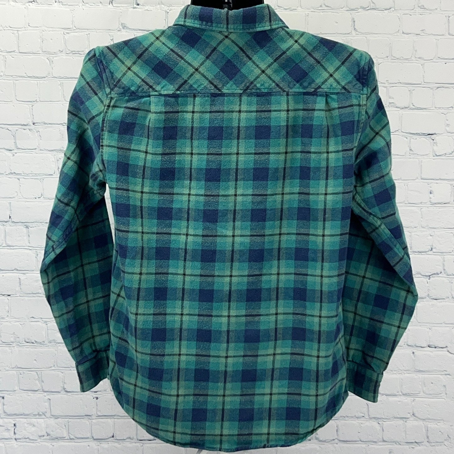 RVCA That'll Work Flannel Button Front Shirt M Medium Green Plaid Pockets Cotton