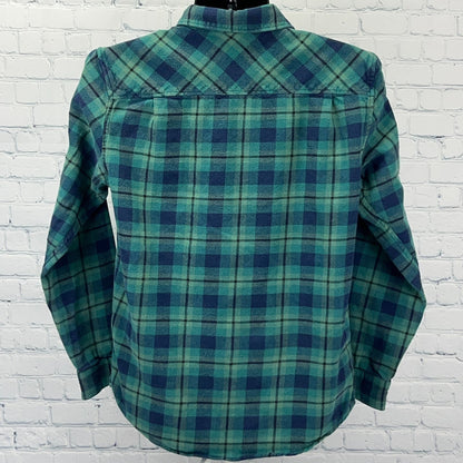 RVCA That'll Work Flannel Button Front Shirt M Medium Green Plaid Pockets Cotton