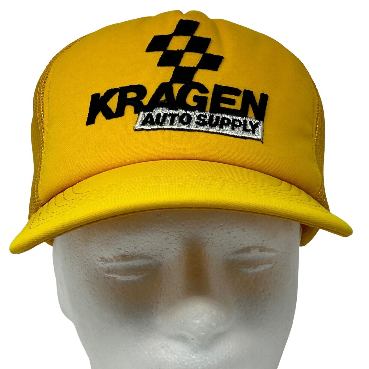 Kragen Auto Supply Vintage 80s Trucker Hat Yellow Mesh Snapback Baseball Cap