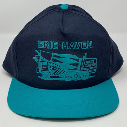 Gorra de béisbol vintage Erie Haven Concrete con diseño de camión mezclador de cemento azul