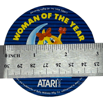 Atari 2600 Ms Pac-Man Paper Sticker Vintage 80s 1982 Woman of the Year 3 Inches
