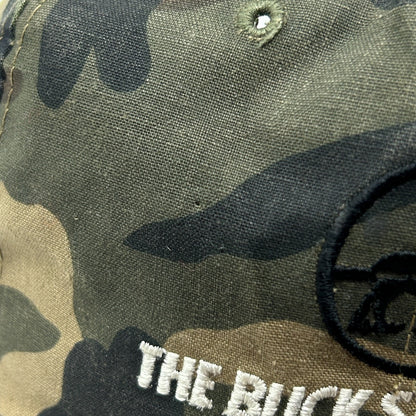 Vintage 90s Buck Stops Here Hat Baseball Cap Hunting Camouflage Green Snapback