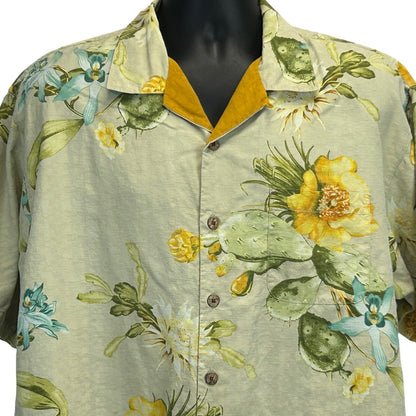 Camisa de campamento hawaiana con botones delanteros de seda Tommy Bahama Flores de cactus beige grande