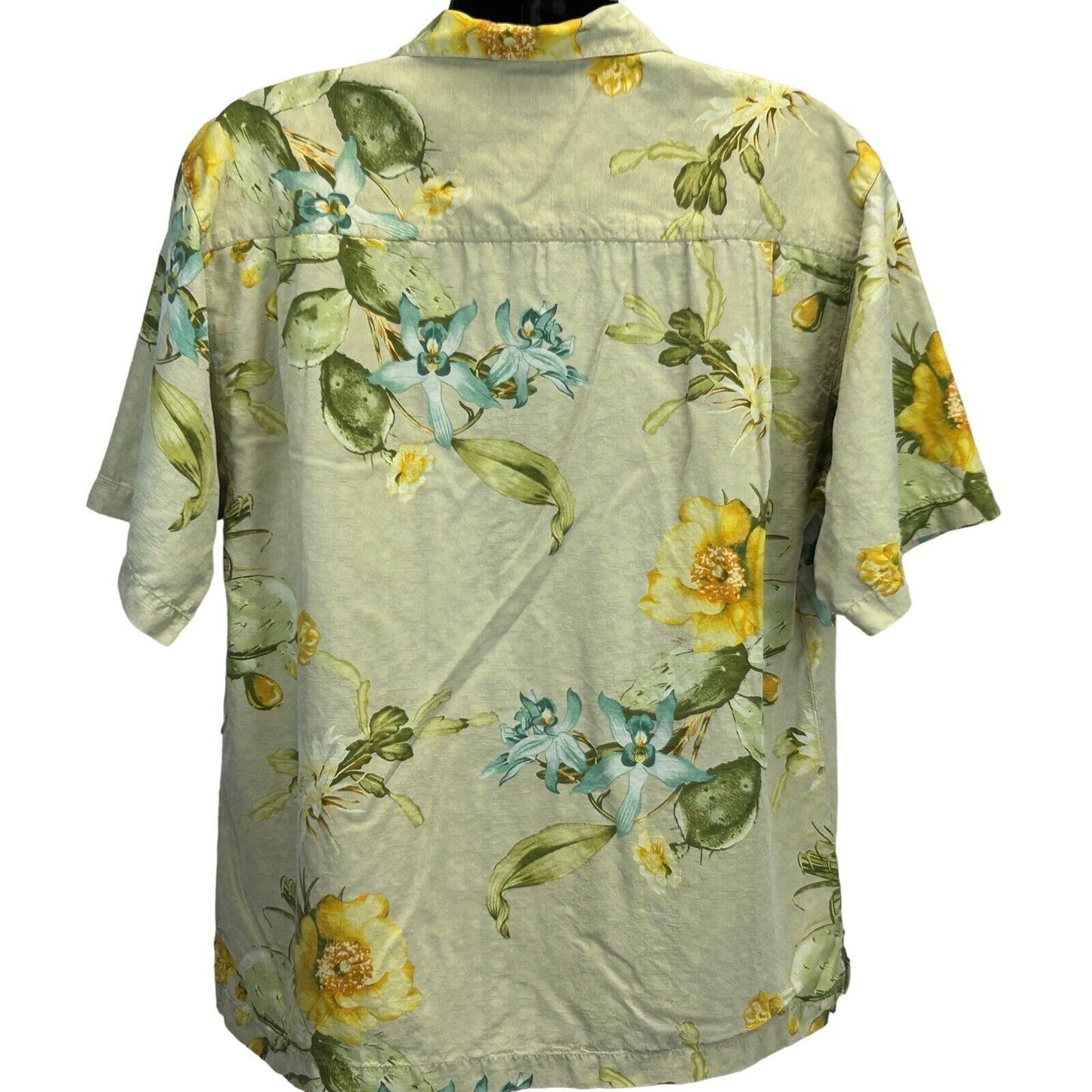 Camisa de campamento hawaiana con botones delanteros de seda Tommy Bahama Flores de cactus beige grande