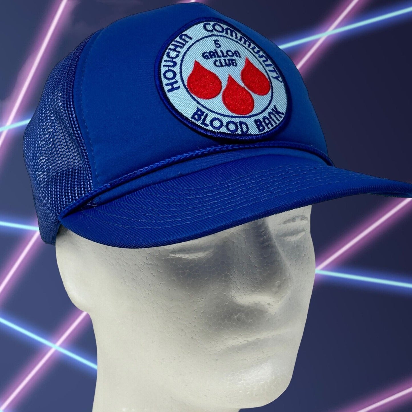 Gorra de béisbol estilo camionero con diseño vintage del banco de sangre de la comunidad Houchin, color azul