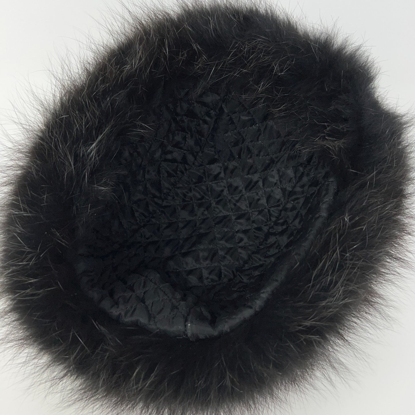 Leather and Fur Mongolian Cossack Roller Hat 59cm Black Brown Quilted Vintage
