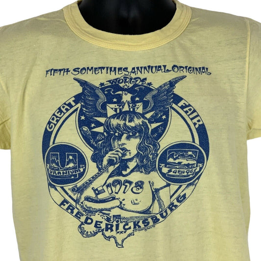 Uranium Savages Band Concert Vintage 70s T Shirt Medium Austin Texas Mens Yellow