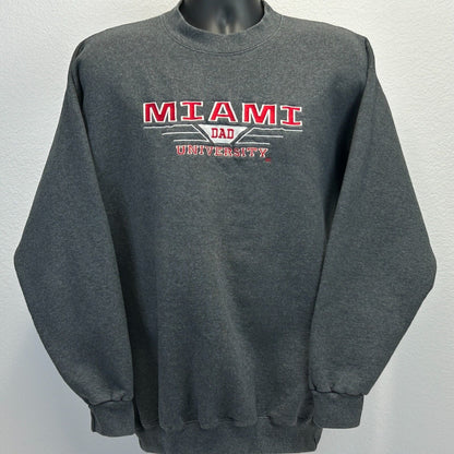 Miami University Dad Vintage Sweatshirt Large 90s Ohio RedHawks NCAA Mens Gray