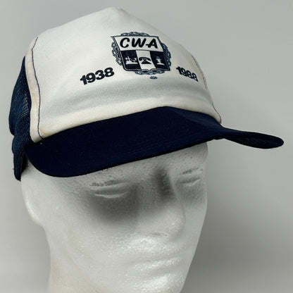 Vintage 80s CWA Communications Workers Trucker Hat Baseball Cap Snapback Blue - Neon Vintage