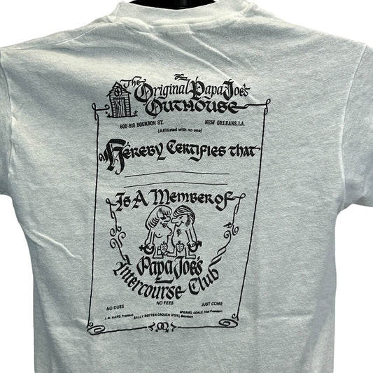 Vintage Papa Joes Intercourse Club T Shirt Mens Small New Orleans NOLA 70s White