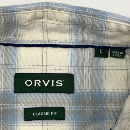 Orvis Classic Fit Shirt Mens L Large Blue Plaid Cotton Tencel Long Sleeve Casual