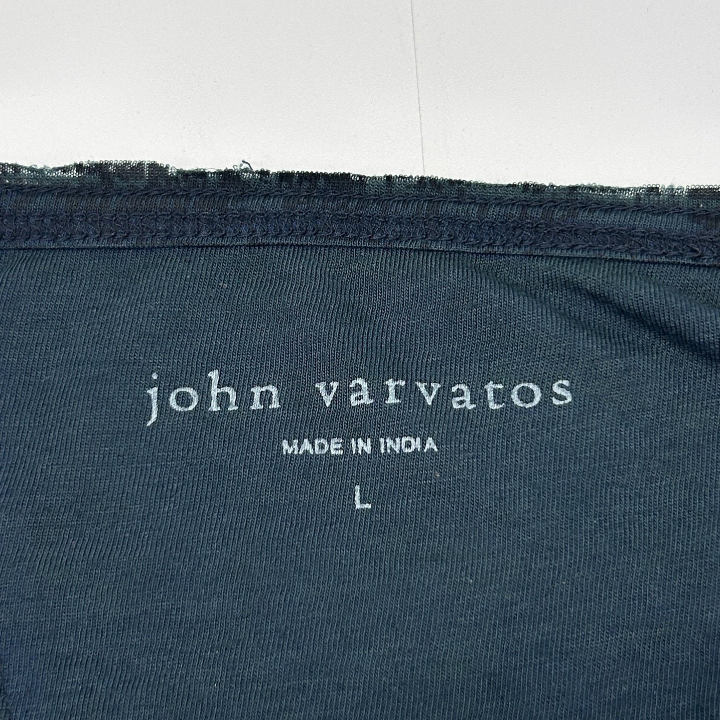 John Varvatos Atkins Long Sleeve T Shirt Chipped Wall Burnout Print Blue L Large